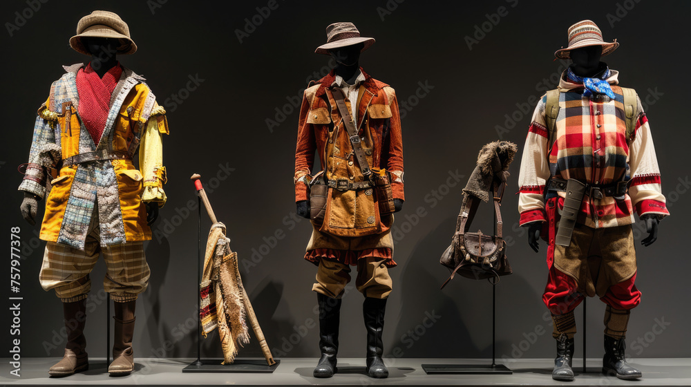 Costumes on mannequins for cosplay or RPG events AI
