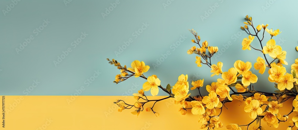 Vibrant Blooms of Yellow Forsythia Flowers Blossoming on a Spring Branch Vibrant Blooms of Yellow Forsythia Flowers Blossoming on a Spring Branch