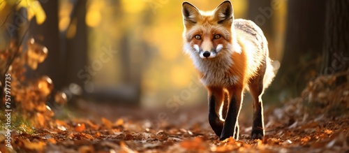 Majestic Fox Roaming Among Vibrant Autumn Leaves in the Enchanting Forest