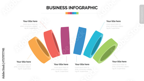 3D circle business infographic with six options. Suitable For Presentation Template With 16x9 Aspect Ratio