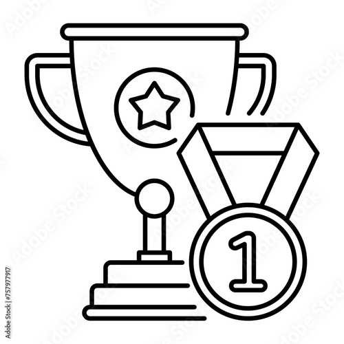 Winners Victory Award concept, Cup Medal and first position Reward vector outline design, Boosting productivity abilities Symbol, business motivation Sign, Enterprise impetus stock illustration
