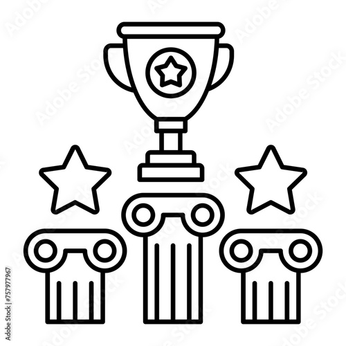Golden trophy standing at colorful podium concept, Three prize cup vector design, Boosting productivity abilities Symbol, business motivation Sign, Enterprise impetus stock illustration