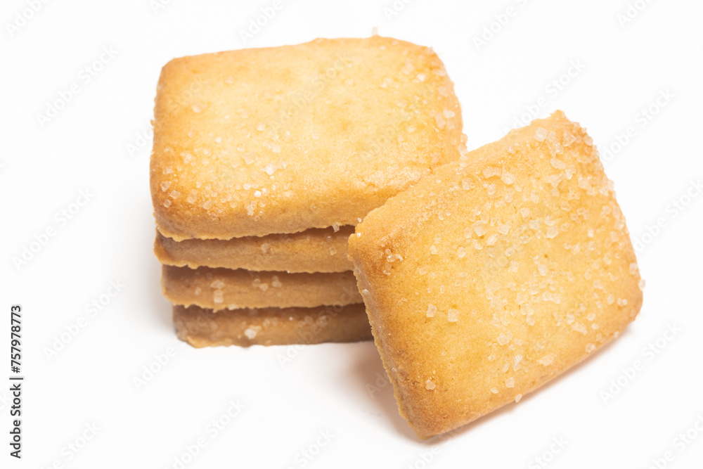 Stacked of danish butter cookies the finnish bread cookie isolated on white background clipping path