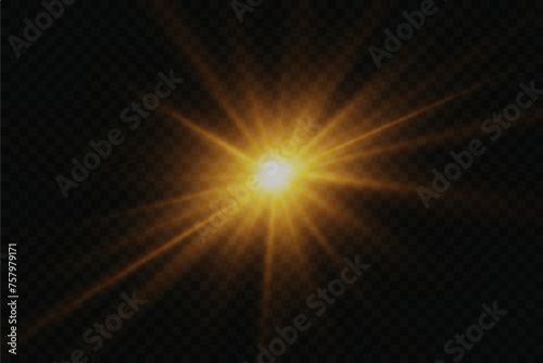 Sunlight with explosion flash, flash of light and flare, magic, sparks, sun rays, rays effect. On a transparent background.