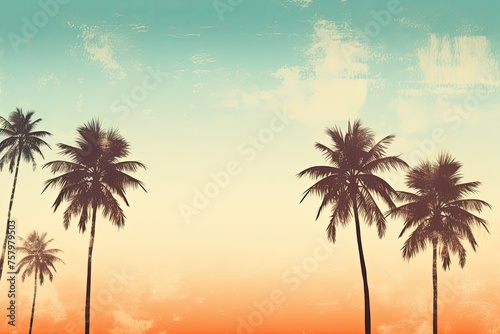 vintage tropical summer background with palm trees illustration © krissikunterbunt