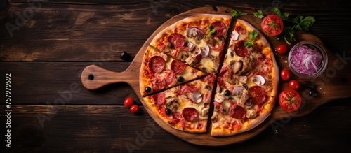 Delicious Pizza With Assorted Toppings, A Feast for the Senses and the Soul photo