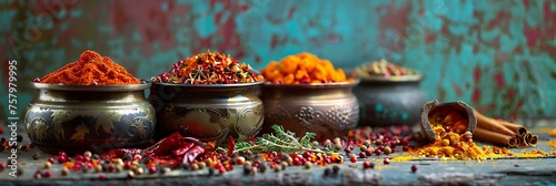 Spices and herbs mingle in a dance of aroma and color, their vibrant hues a celebration of culinary diversity and sensory delight photo