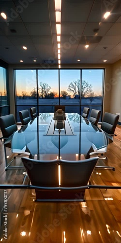 Expansive glass boardroom table, fostering collaboration and decision-making
