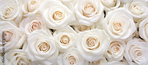 Elegant and Serene  A Bouquet of Stunning White Roses Blooming in Natural Light