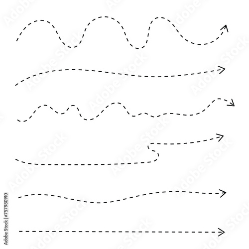 Curved dotted arrow line set. Vector Illustration.