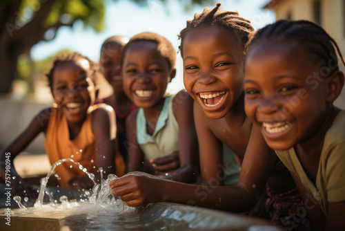 Joyful african children playing with water