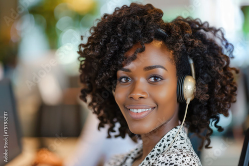 Friendly Customer Service Representative. A close-up portrait of a cheerful customer service representative wearing a headset, ready to assist with a welcoming smile. 