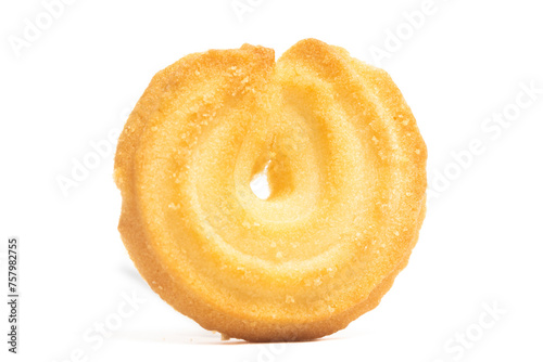Danish butter cookies the vanilla ring cookie side view isolated on white background clipping path
