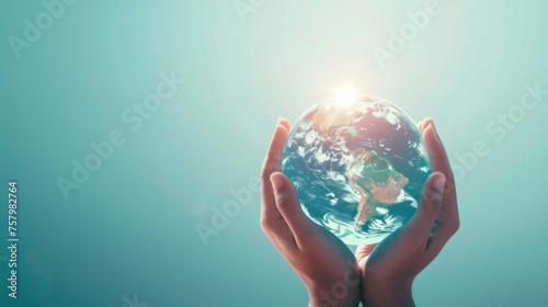 A Holographic Globe in Hands Symbolizing Earth Care  Environmental Conservation  and a Digital Globe for Earth Day Messages