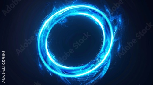Magic swirl effect in blue light. Glow trail neon effect for fantasy game. Spiral png circular swoosh blur element. Isolated abstract energy trace resource.