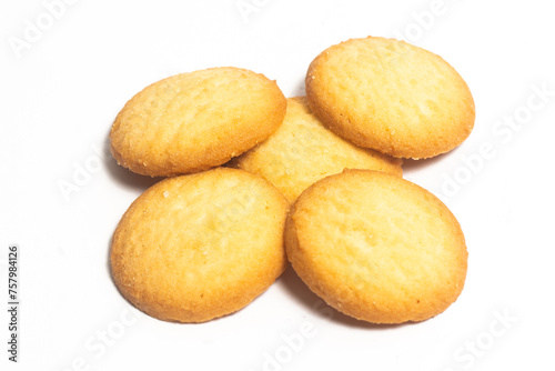 Group of danish butter cookies the country style cookie isolated on white background clipping path