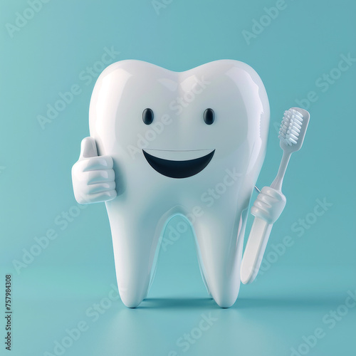 Cute happy cartoon character of tooth.