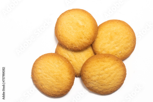 Group of danish butter cookies the country style cookie top view isolated on white background clipping path