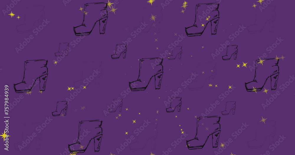Naklejka premium Image of boots and stars over purple background