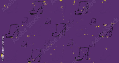 Image of boots and stars over purple background