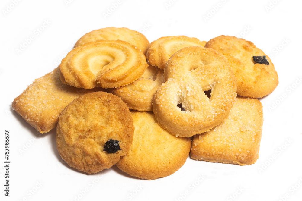 Group of assorted of danish butter cookies isolated on white background clipping path Group of assorted of danish butter cookies isolated on white background clipping path
