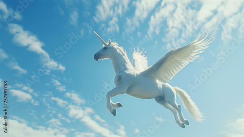 flying horse in the blue sky , flying pegasus with horn  © The Thee Studio
