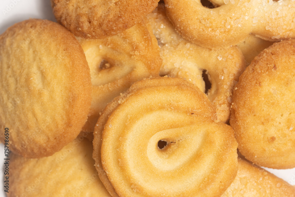 Close-up group of assorted of danish butter cookies isolated on white background clipping path Close-up group of assorted of danish butter cookies isolated on white background clipping path