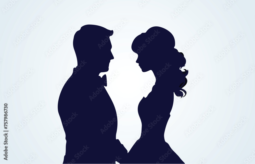 bride and groom couple silhouette vector illustration 