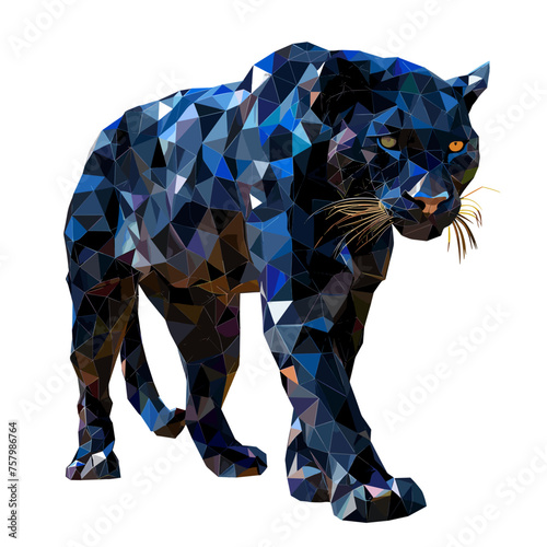 Low poly triangular panther isolated on a white background