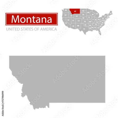United States of America, Montana state, map borders of the USA Montana state.