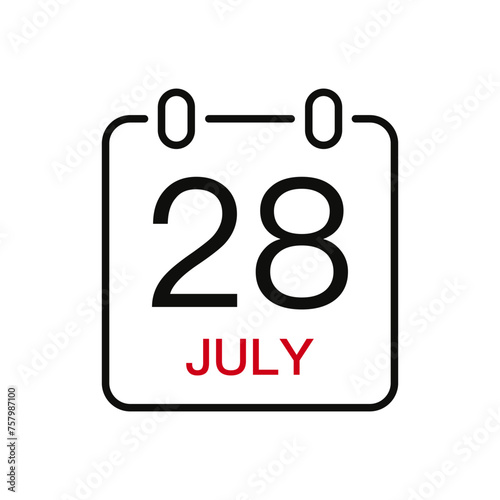 July 28 date on the calendar, vector line stroke icon for user interface. Calendar with date, vector illustration.