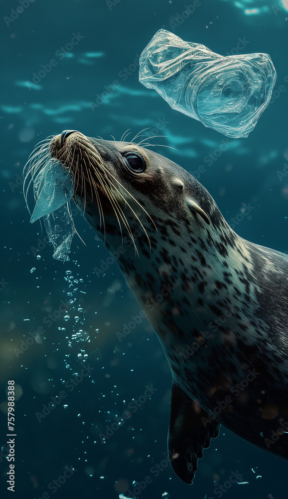 Navy SEALs underwater with plastic bottles and trash pollution deaths