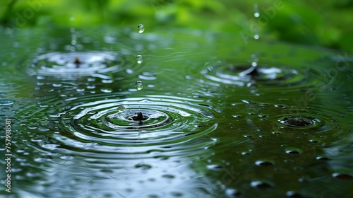 Raindrops Creating Ripples in Green Pond © Tiz21
