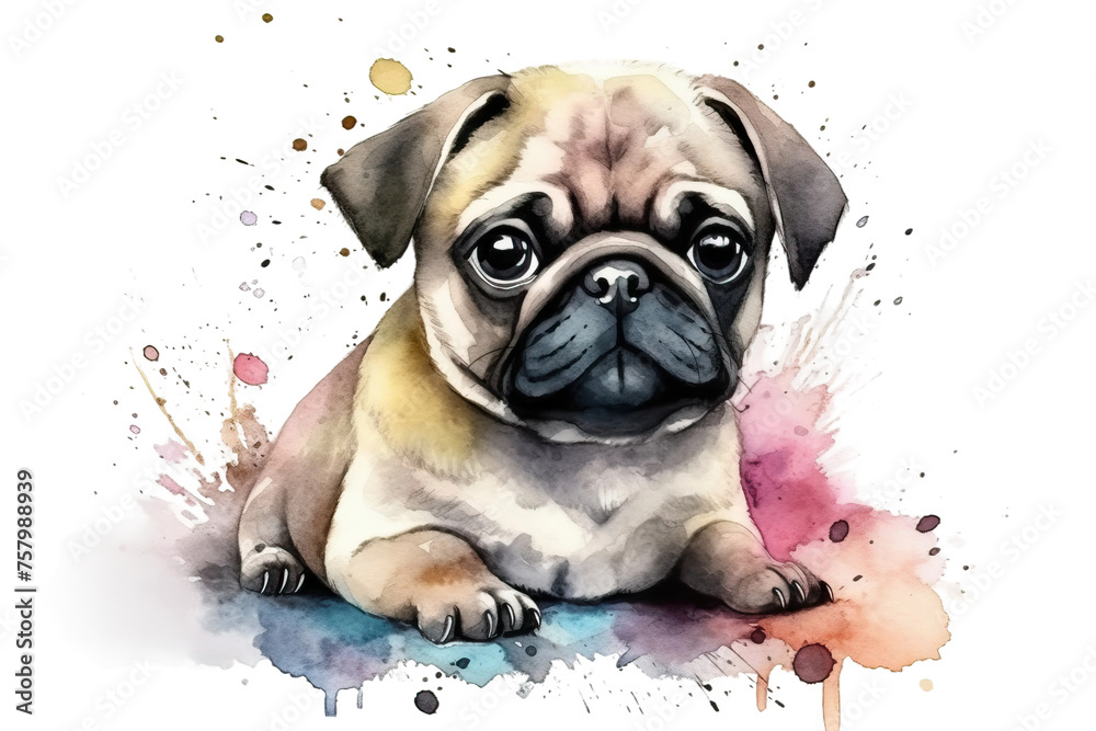 Illustration baby pug cute watercolor