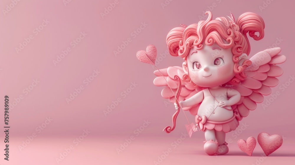 Cute 3D cartoon character angel with wings with pink background Cute 3D cartoon character angel with wings with pink background