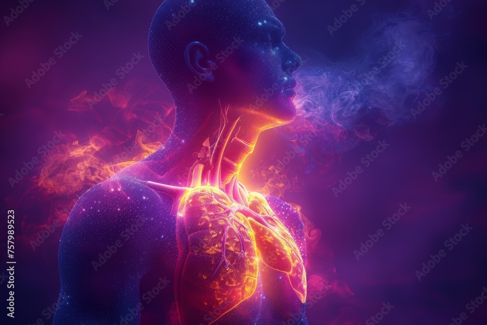 A mesmerizing image featuring a human silhouette filled with a glowing cosmos-like energy amidst a dark background A mesmerizing image featuring a human silhouette filled with a glowing cosmos-like energy amidst a dark background