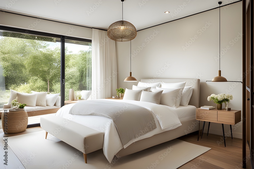 modern bedroom with pillows on bed