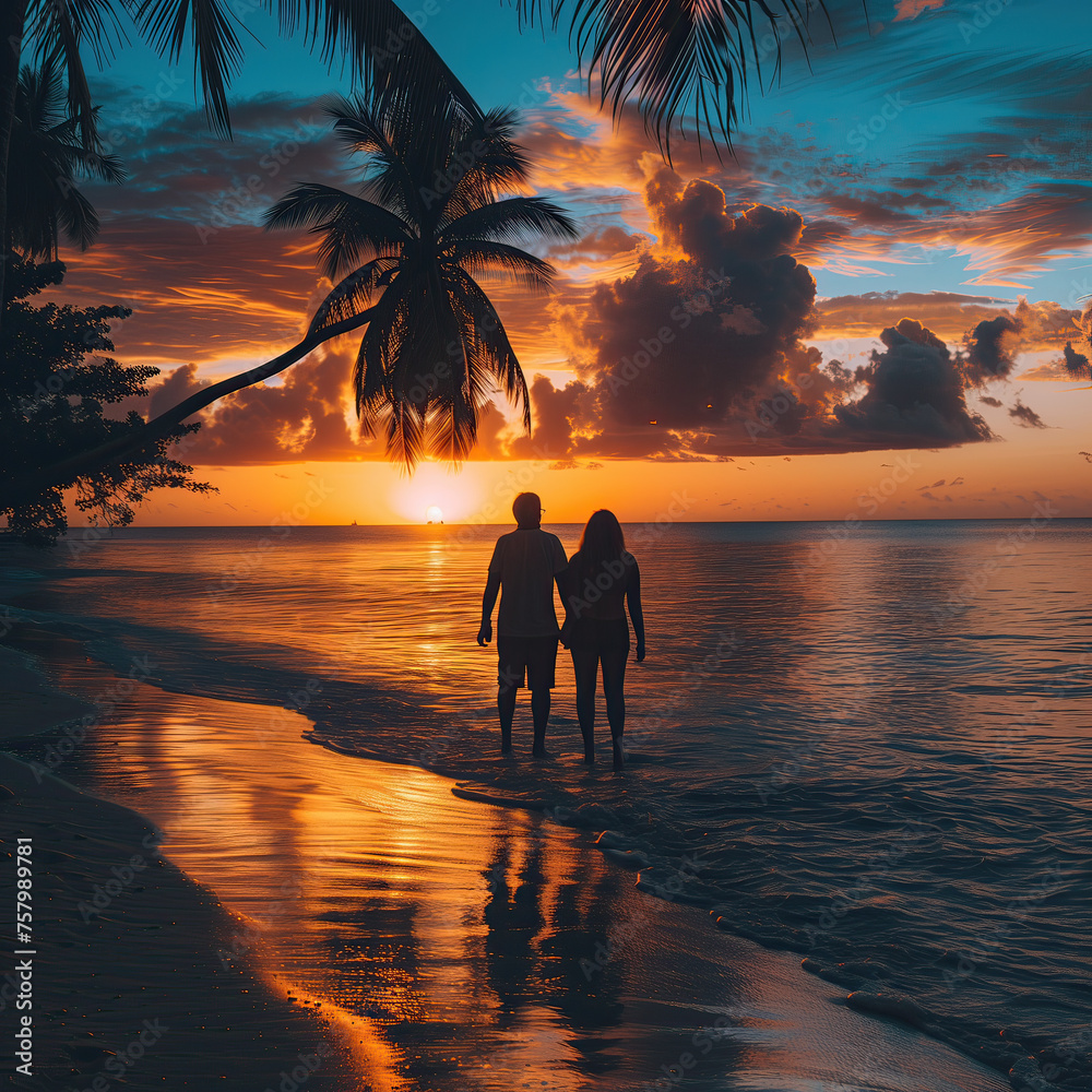 Silueta De Una Pareja Ba ndose A La Orilla De La Playa Contemplando silueta-de-una-pareja-ba-ndose-a-la-orilla-de-la-playa-contemplando