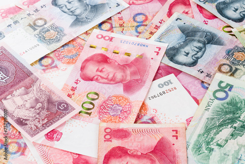 Close-up of Chinese RMB banknotes as a background photo