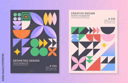 Abstract geometric pattern backgrounds with copy space for text.Trendy minimalist geometric designs with simple shapes and elements.Modern artistic vector illustrations.
