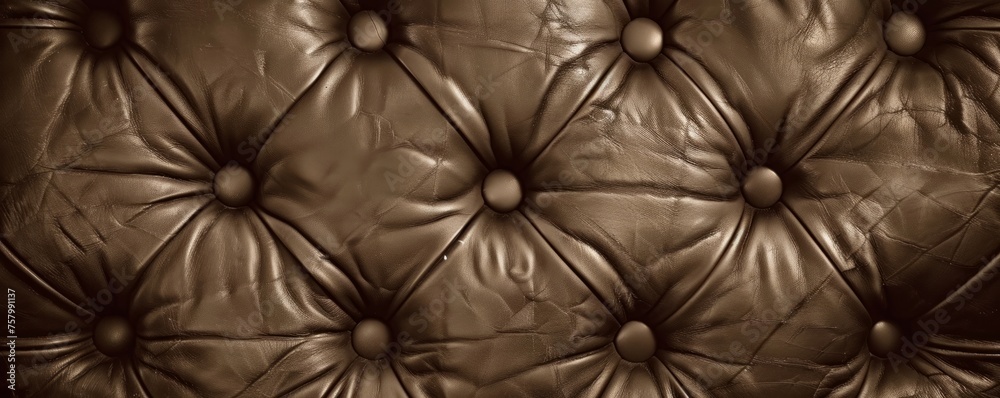 Sepia-toned luxurious buttoned brown leather image, oozing opulence. - obrazy, fototapety, plakaty 