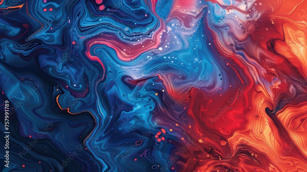 Fototapeta premium Marbled blue and red abstract background. Liquid marble ink pattern.