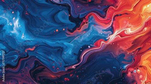 Marbled blue and red abstract background. Liquid marble pattern. Vector illustration.