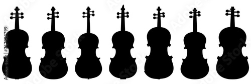 Violin music silhouettes set, large pack of vector silhouette design, isolated white background
