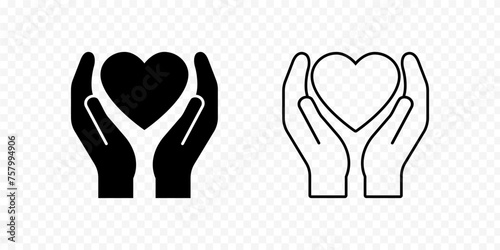 Heart in hands icon set isolated on transparent background