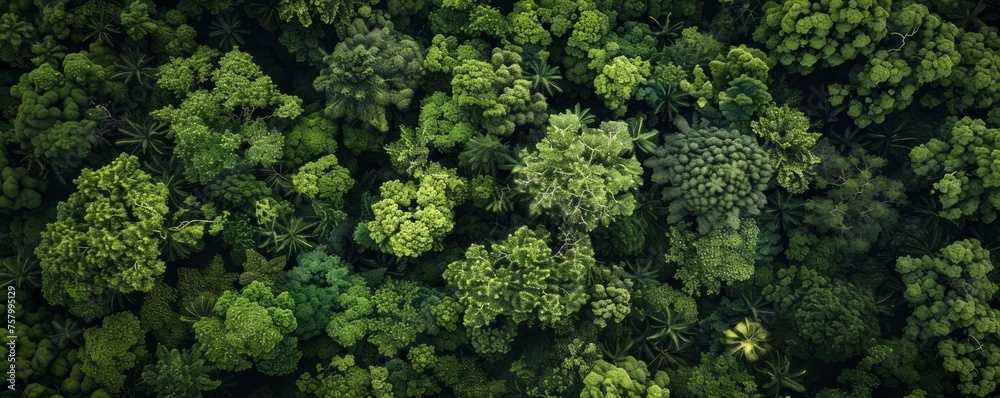 Aerial view of lush forest landscape.