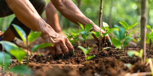 A person is planting a tree in the dirt