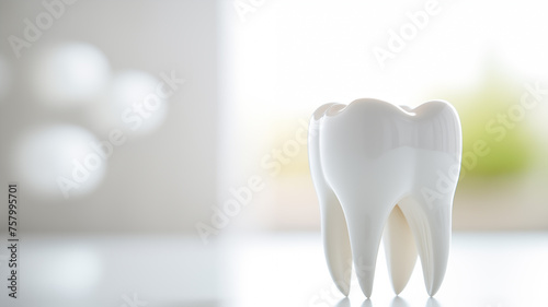Tooth model in dental office  dentistry and orthodontics concept. copy space