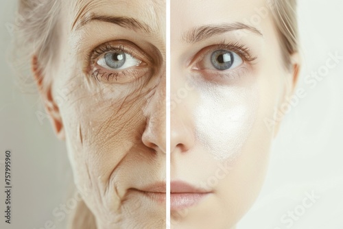 Groomed and aged facial skin simultaneously, highlighting transformative power of skincare products for youthful radiance and graceful aging, comprehensive approach to beauty wellness banner