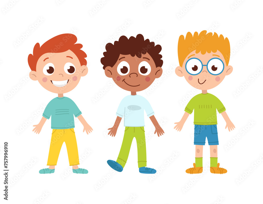 Boys characters. International children. Vector flat cartoon illustration